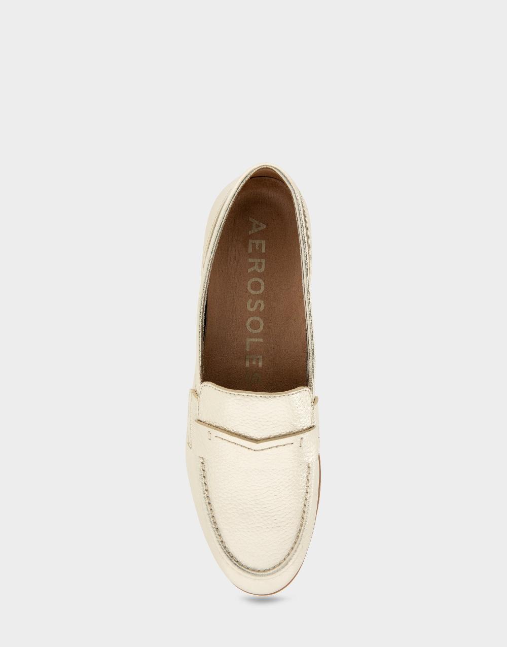 Aerosoles Comfortable Women's Loafers In Gold Metallic Pebbled Leather