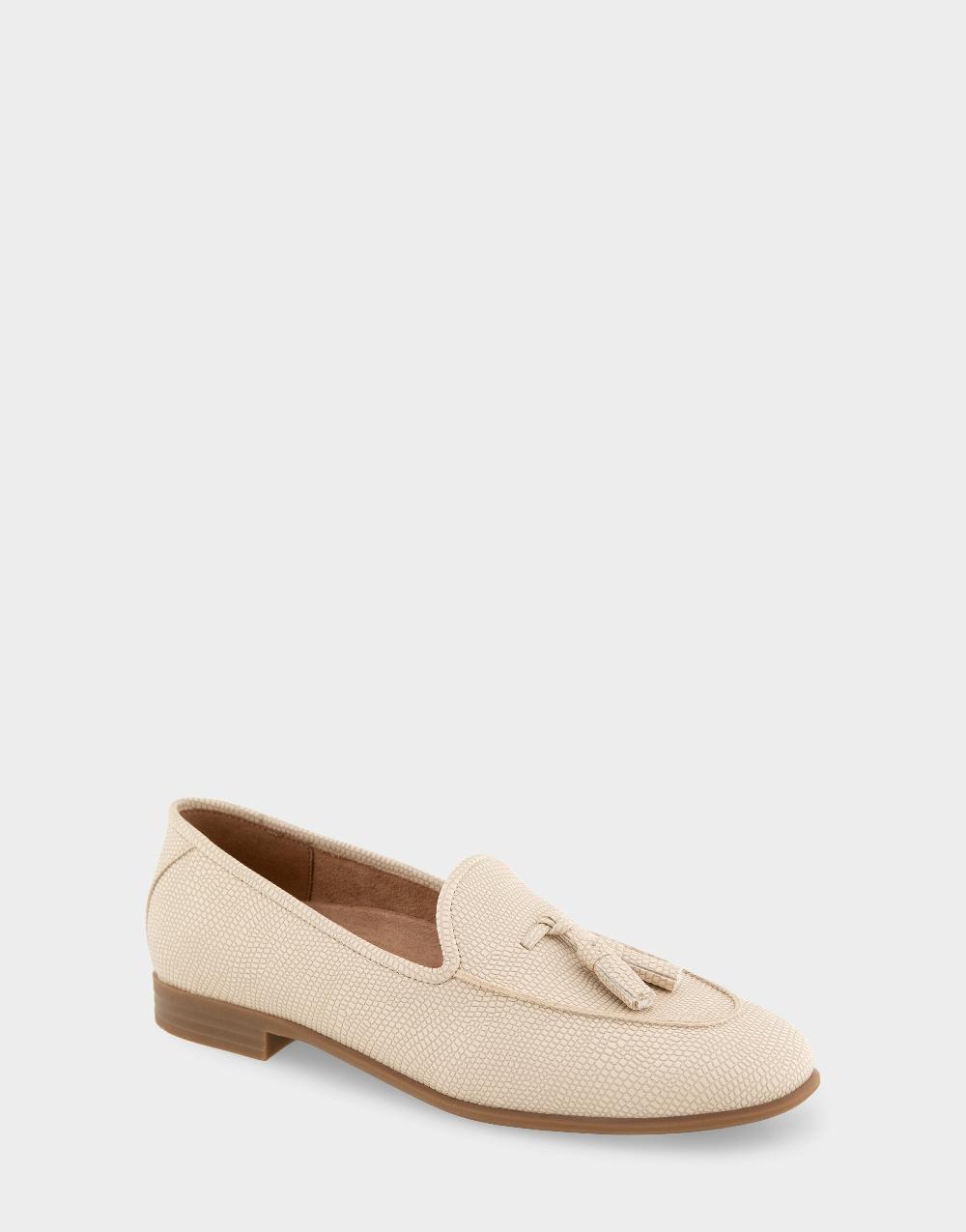 Aerosoles Comfortable Women's Loafers In Stone Lizard Embossed Faux Leather