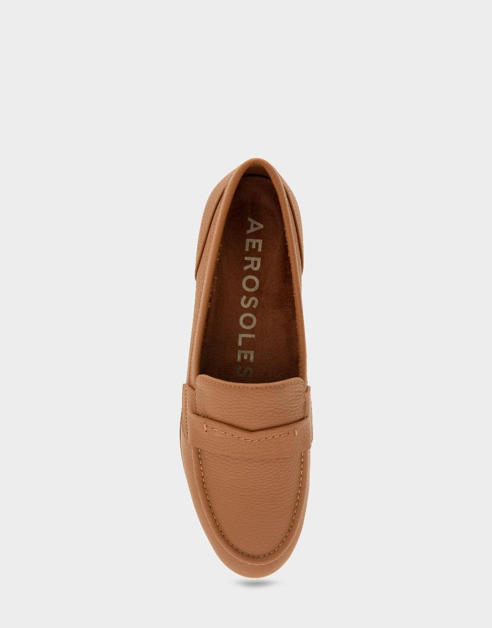Aerosoles Comfortable Women's Loafers In Tan Pebbled Leather