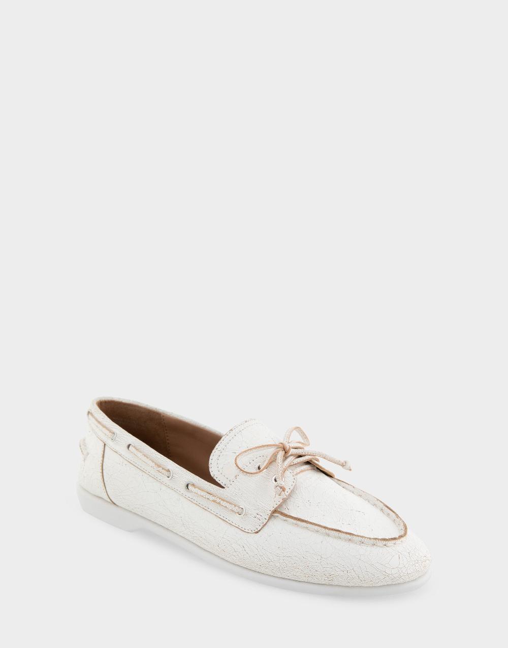 Aerosoles Comfortable Women's Loafers In White Crackled Leather Leather