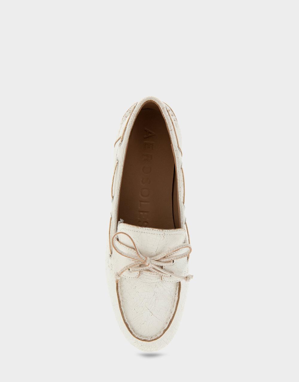 Aerosoles Comfortable Women's Loafers In White Crackled Leather Leather