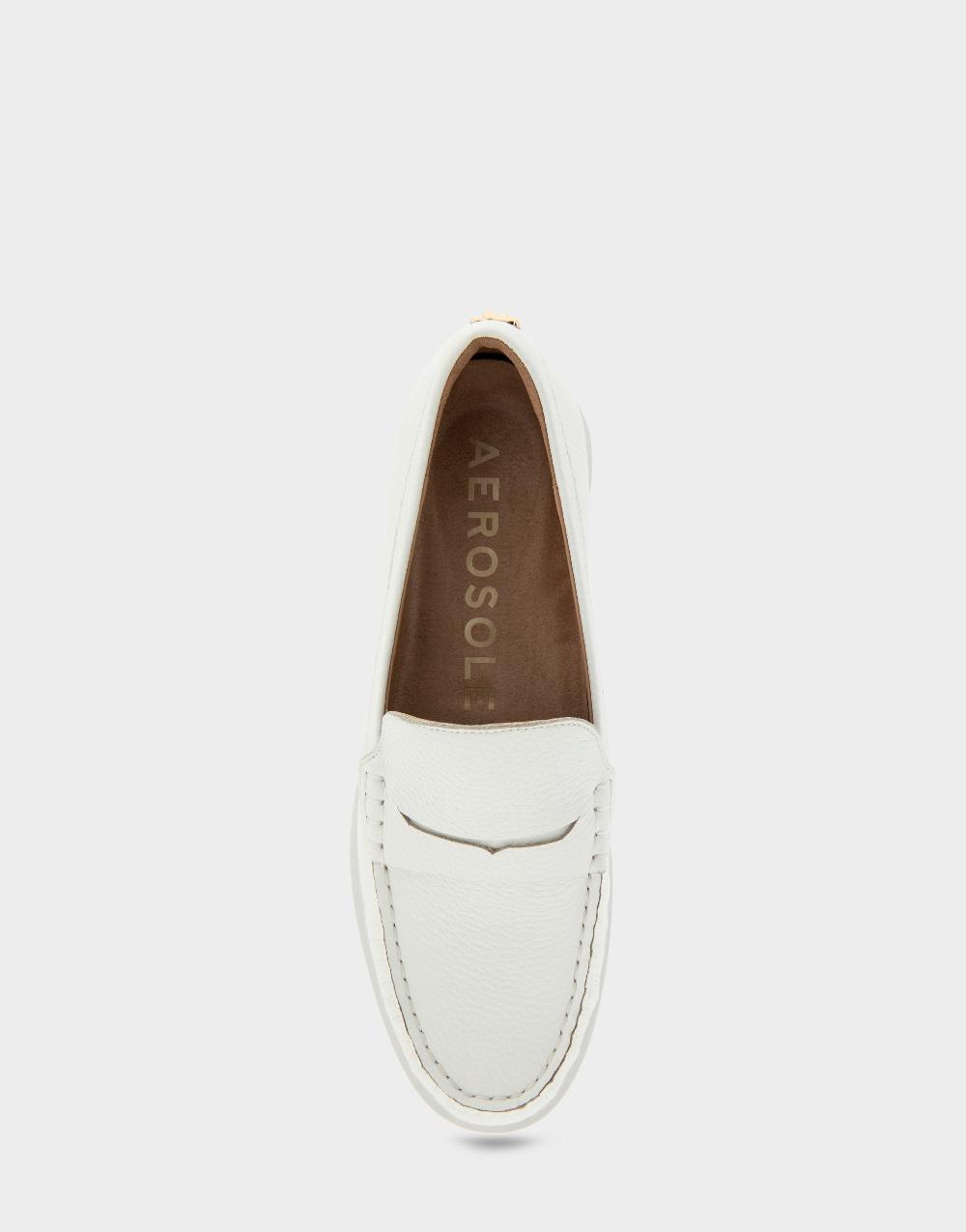 Aerosoles Comfortable Women's Loafers In White Pebbled Leather