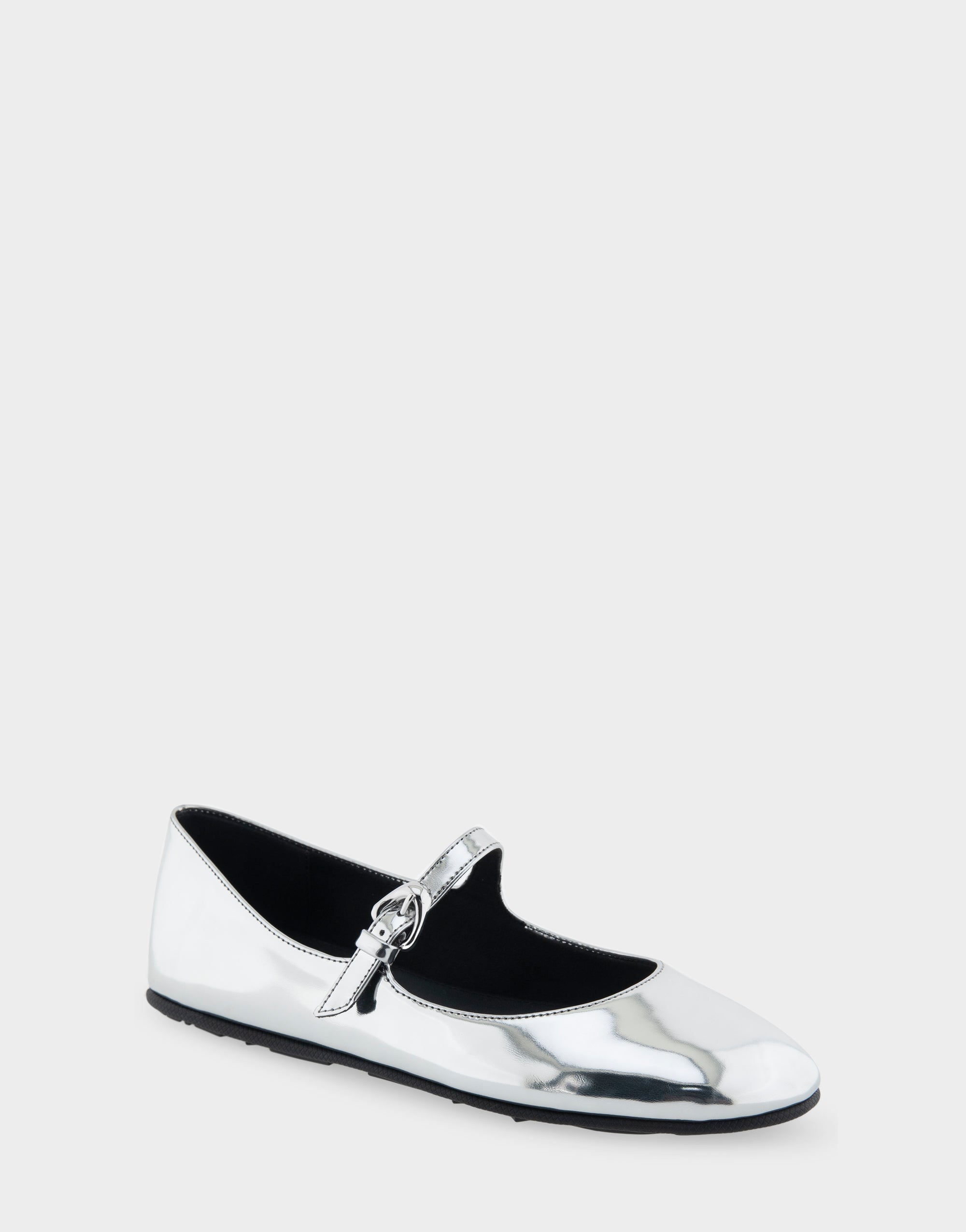 Aerosoles Comfortable Women's Mary Jane Flat In Silver Mirror Metallic Faux Leather