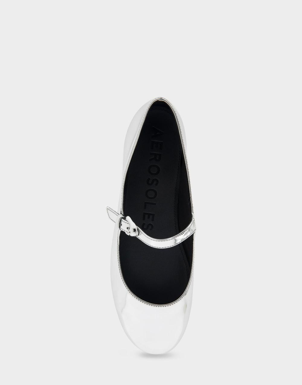 Aerosoles Comfortable Women's Mary Jane Flat In Silver Mirror Metallic Faux Leather