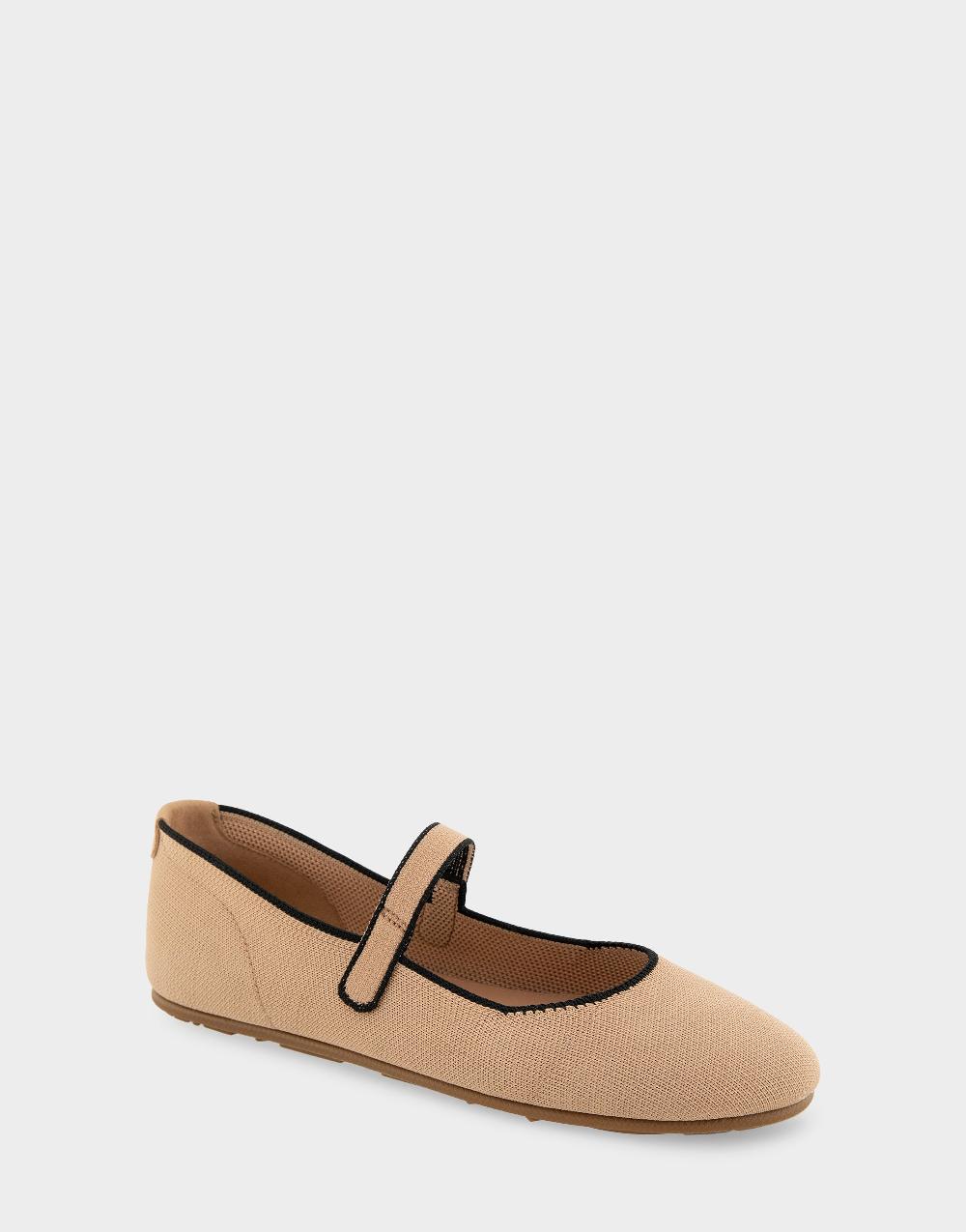 Aerosoles Comfortable Women's Mary Jane Flats In Beige Bisque Knit Fabric