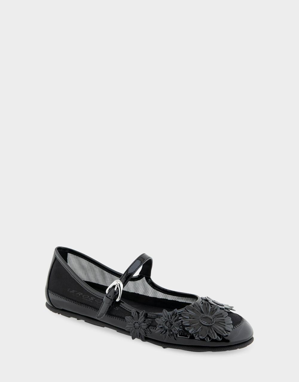 Aerosoles Comfortable Women's Mary Jane Flats In Black Mesh Fabric