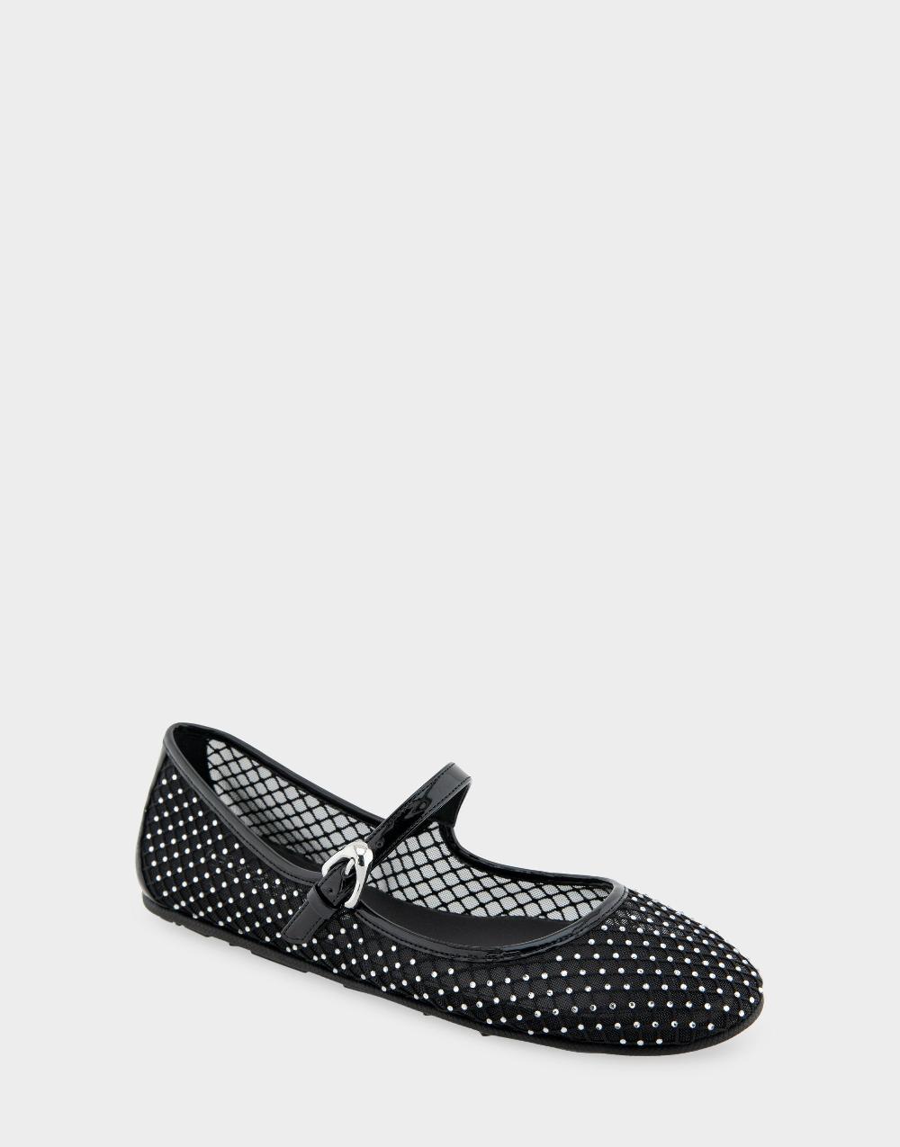 Aerosoles Comfortable Women's Mary Jane Flats In Crystal/black Mesh Fabric