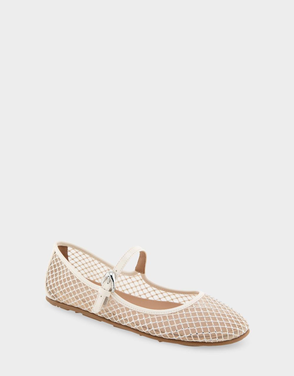 Aerosoles Comfortable Women's Mary Jane Flats In Crystal/eggnog Mesh Fabric