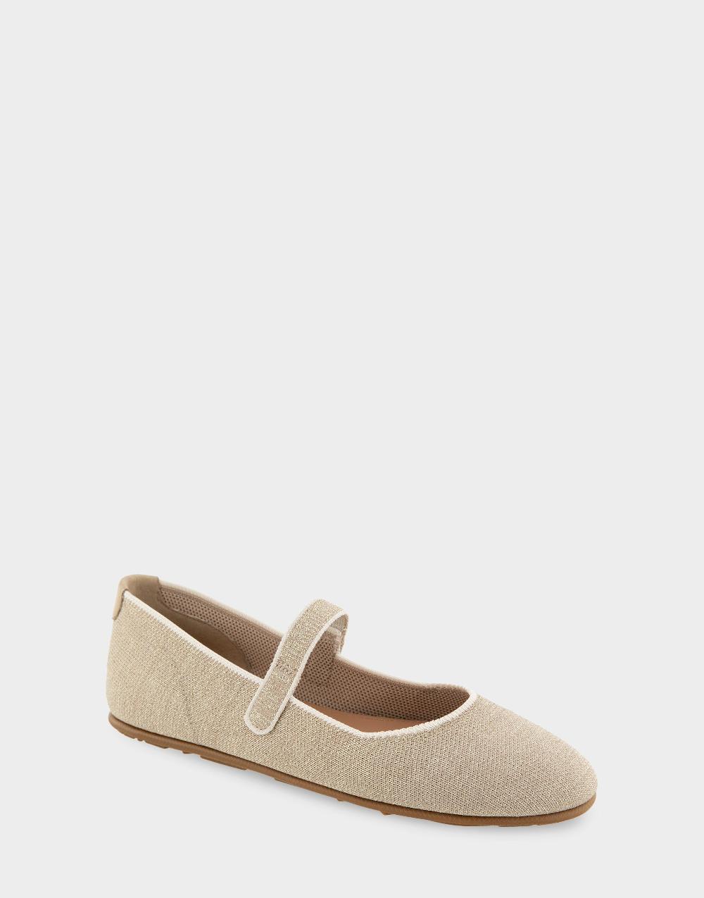 Aerosoles Comfortable Women's Mary Jane Flats In Gold Metallic Knit Fabric