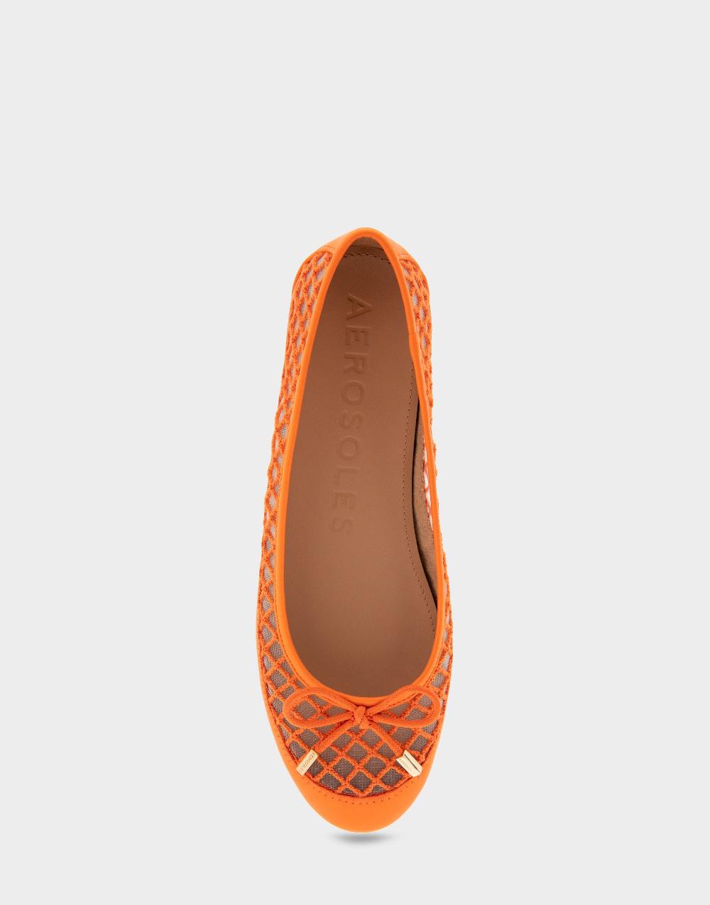 Aerosoles Comfortable Women's Mesh Knit Ballet Flat In Bright Orange Mesh Fabric