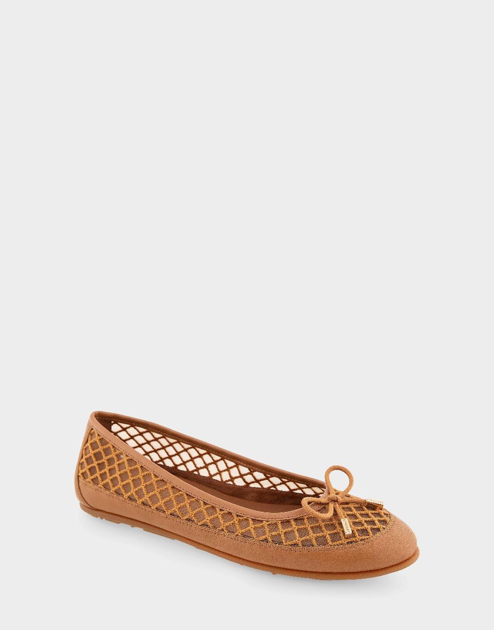 Aerosoles Comfortable Women's Mesh Knit Ballet Flat In Tan Mesh Combo Mesh Fabric