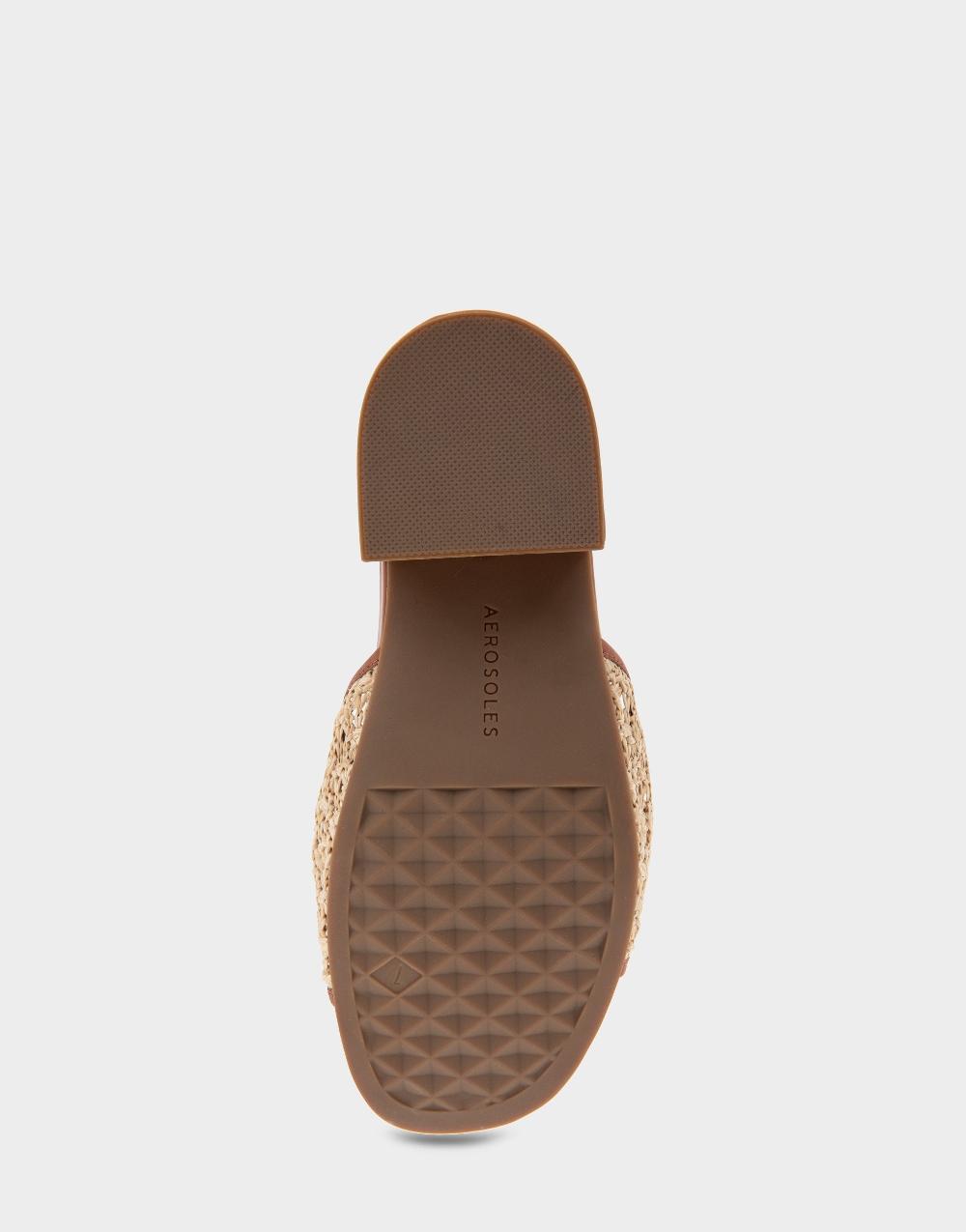 Aerosoles Comfortable Women's Molded Footbed Low Block Heel Slide In Natural Raffia Combo Raffia Fabric