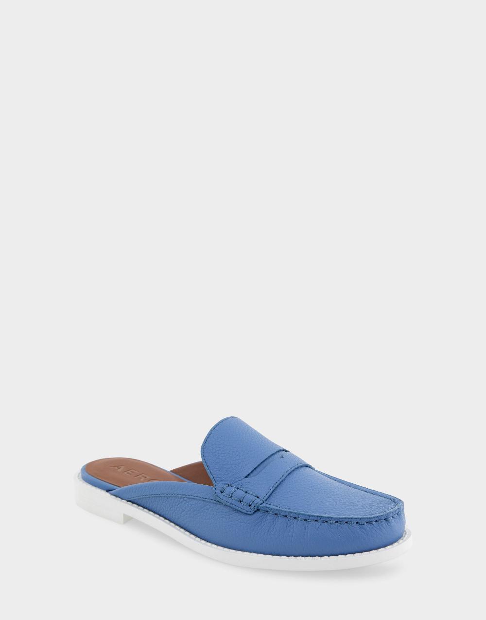 Aerosoles Comfortable Women's Mules In Blue Jean Pebbled Leather