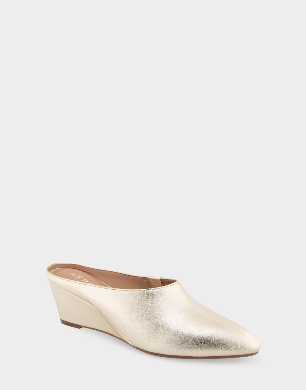 Aerosoles Comfortable Women's Mules In Gold Metallic Leather
