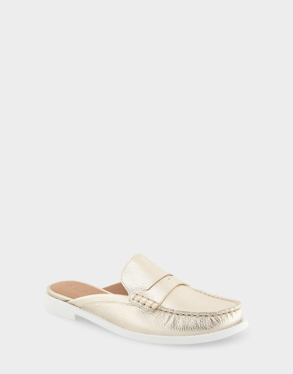 Aerosoles Comfortable Women's Mules In Gold Metallic Pebbled Leather