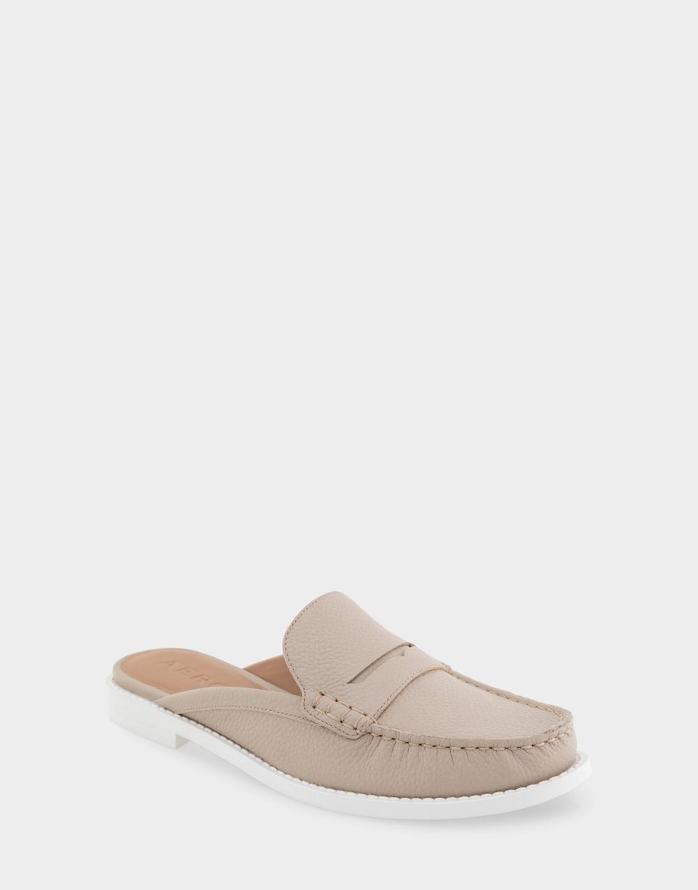 Aerosoles Comfortable Women's Mules In Stone Pebbled Leather