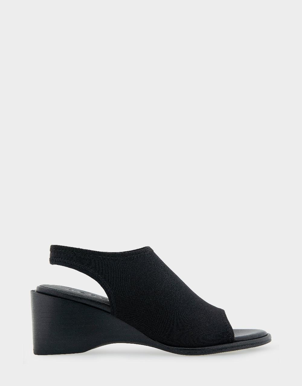 aerosoles Comfortable Women's Open Toe Stretch Wedge Shootie in Black Allover Stretch Gabardine Fabric