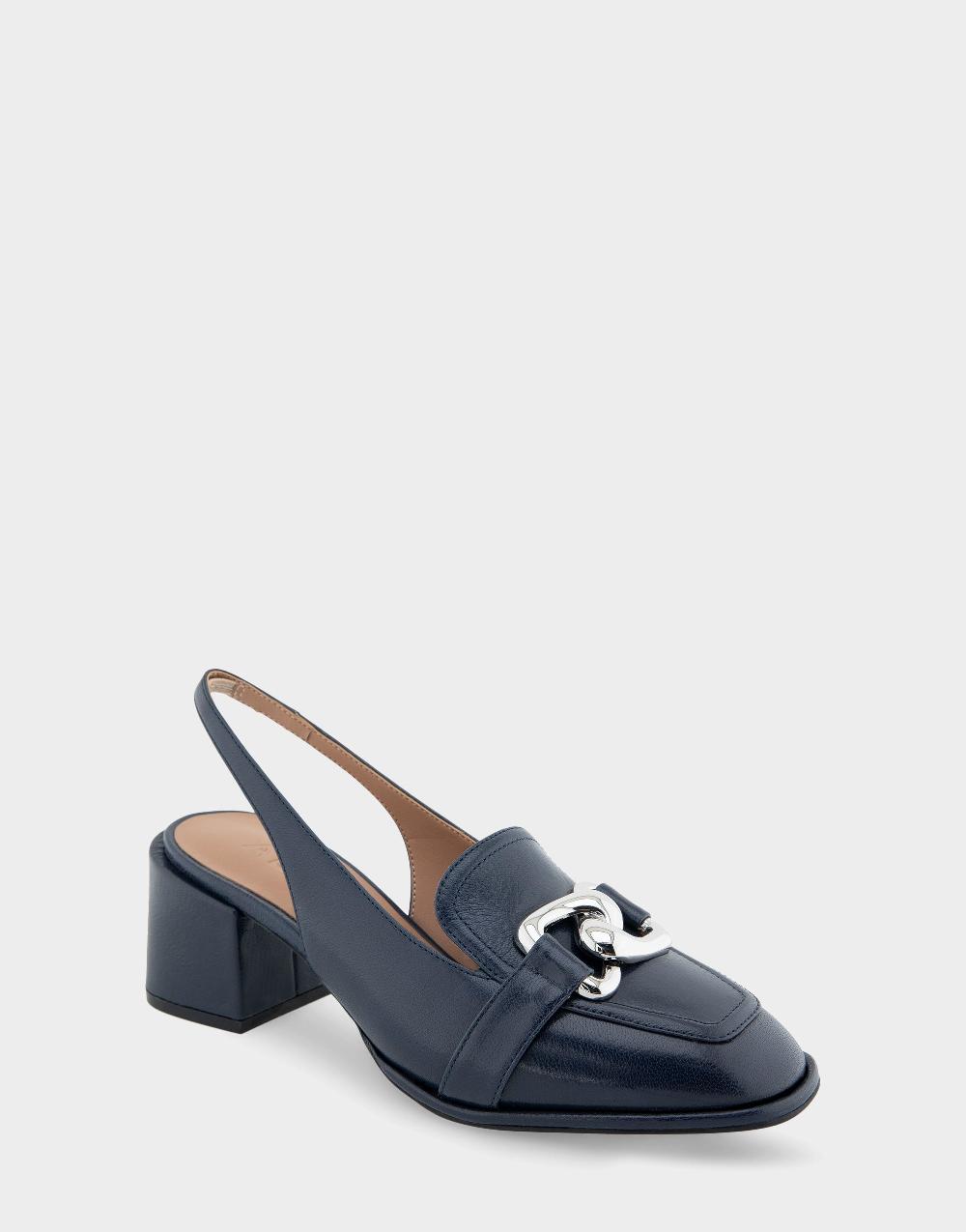 Aerosoles Comfortable Women's Ornamented Block Heel Slingback In Navy Leather