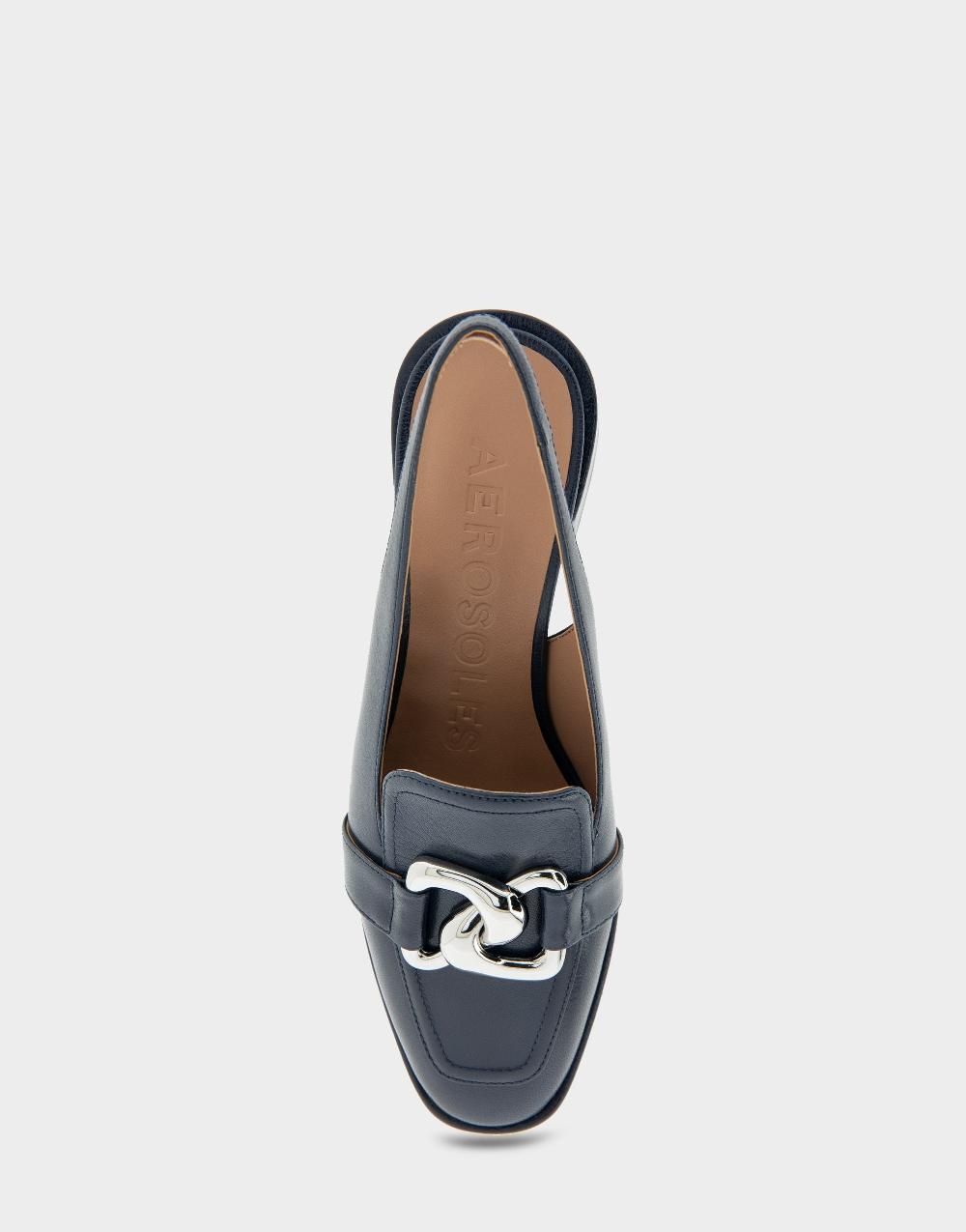 Aerosoles Comfortable Women's Ornamented Block Heel Slingback In Navy Leather