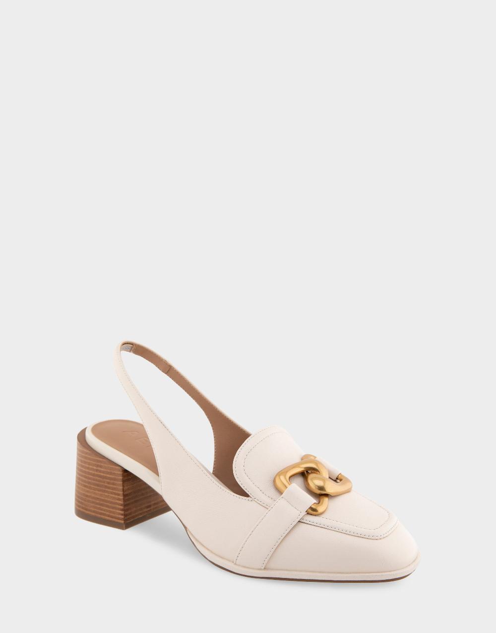 Aerosoles Comfortable Women's Ornamented Block Heel Slingback In Eggnog Leather