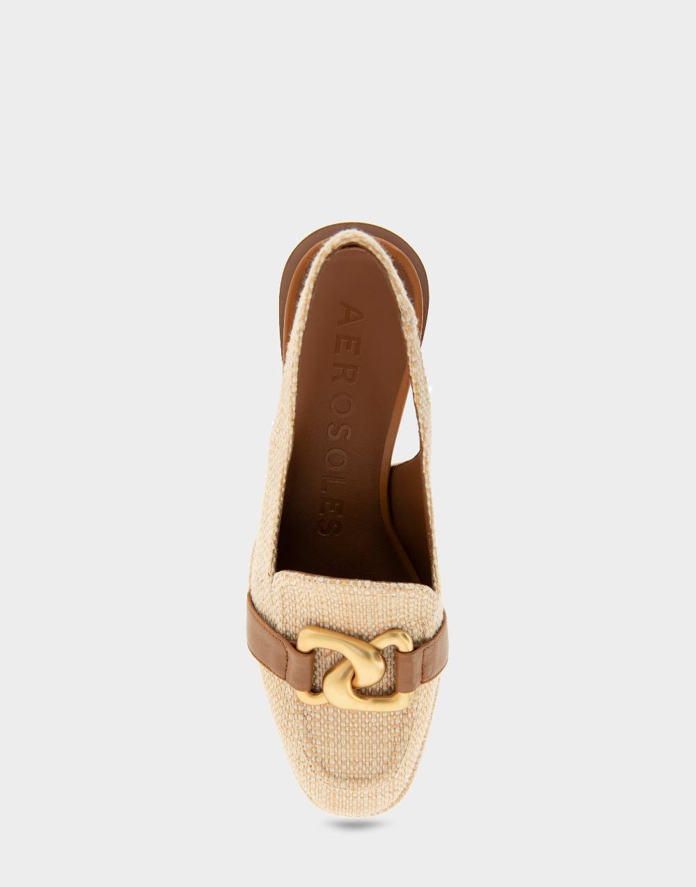 Aerosoles Comfortable Women's Ornamented Block Heel Slingback In Natural Raffia