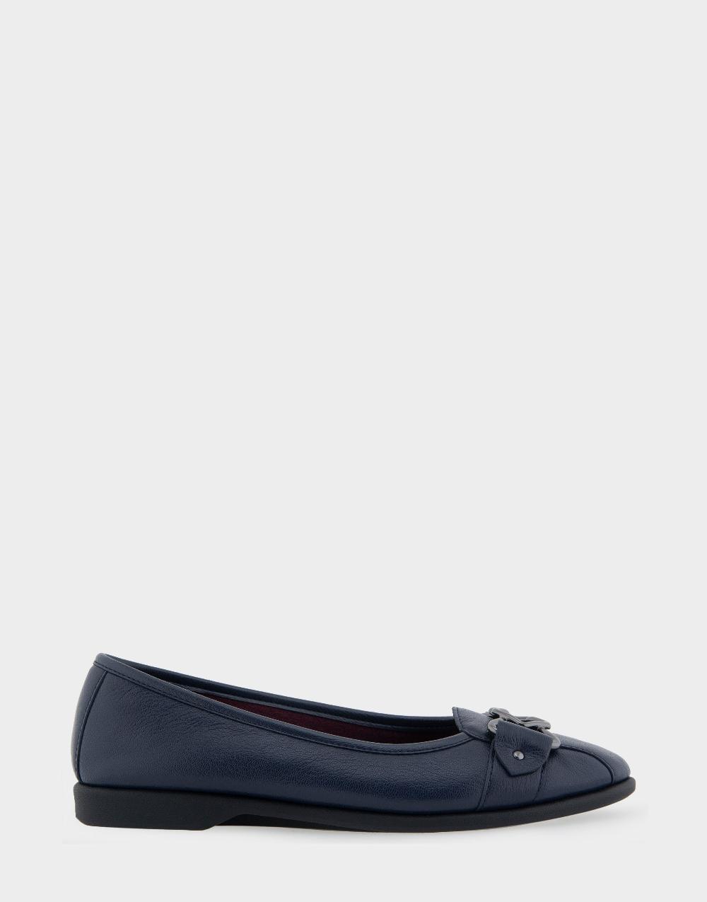 aerosoles Comfortable Women's Ornamented Flat in Navy Genuine Leather
