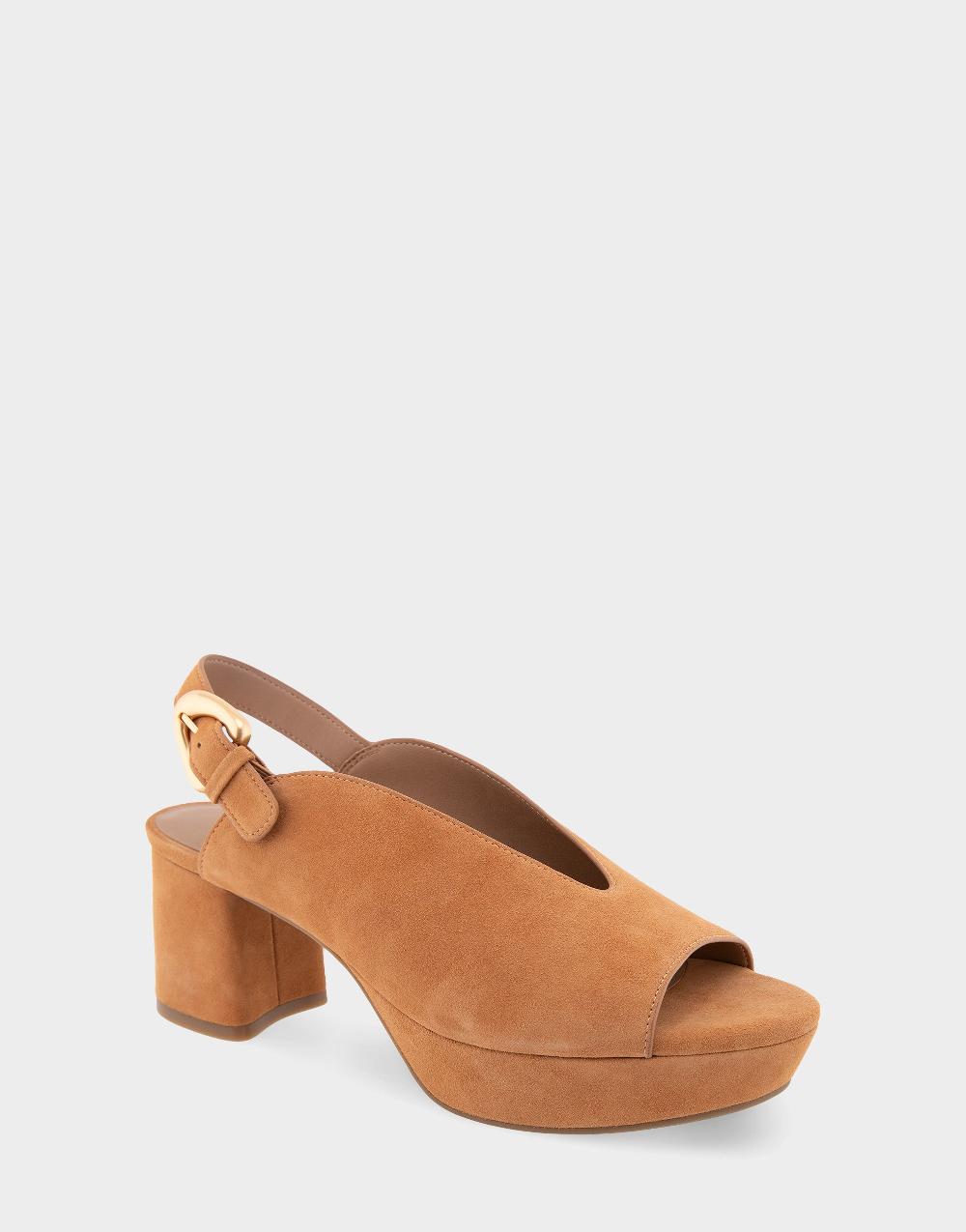 Aerosoles Comfortable Women's Peep Toe Platform Sandal In Tan Suede