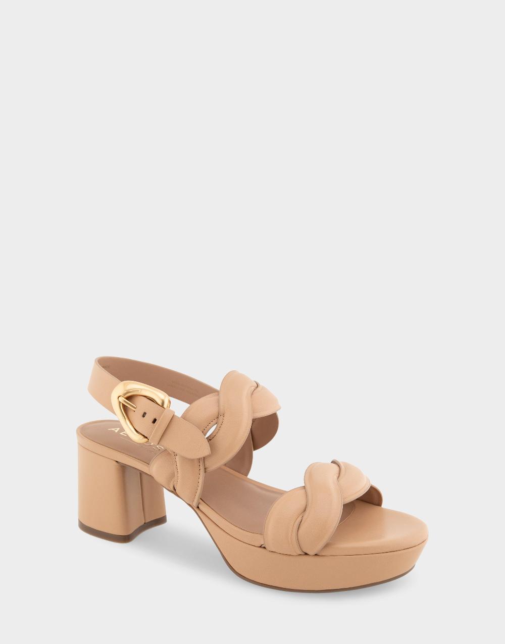 Aerosoles Comfortable Women's Platform Sandals In Beige Bisque Leather