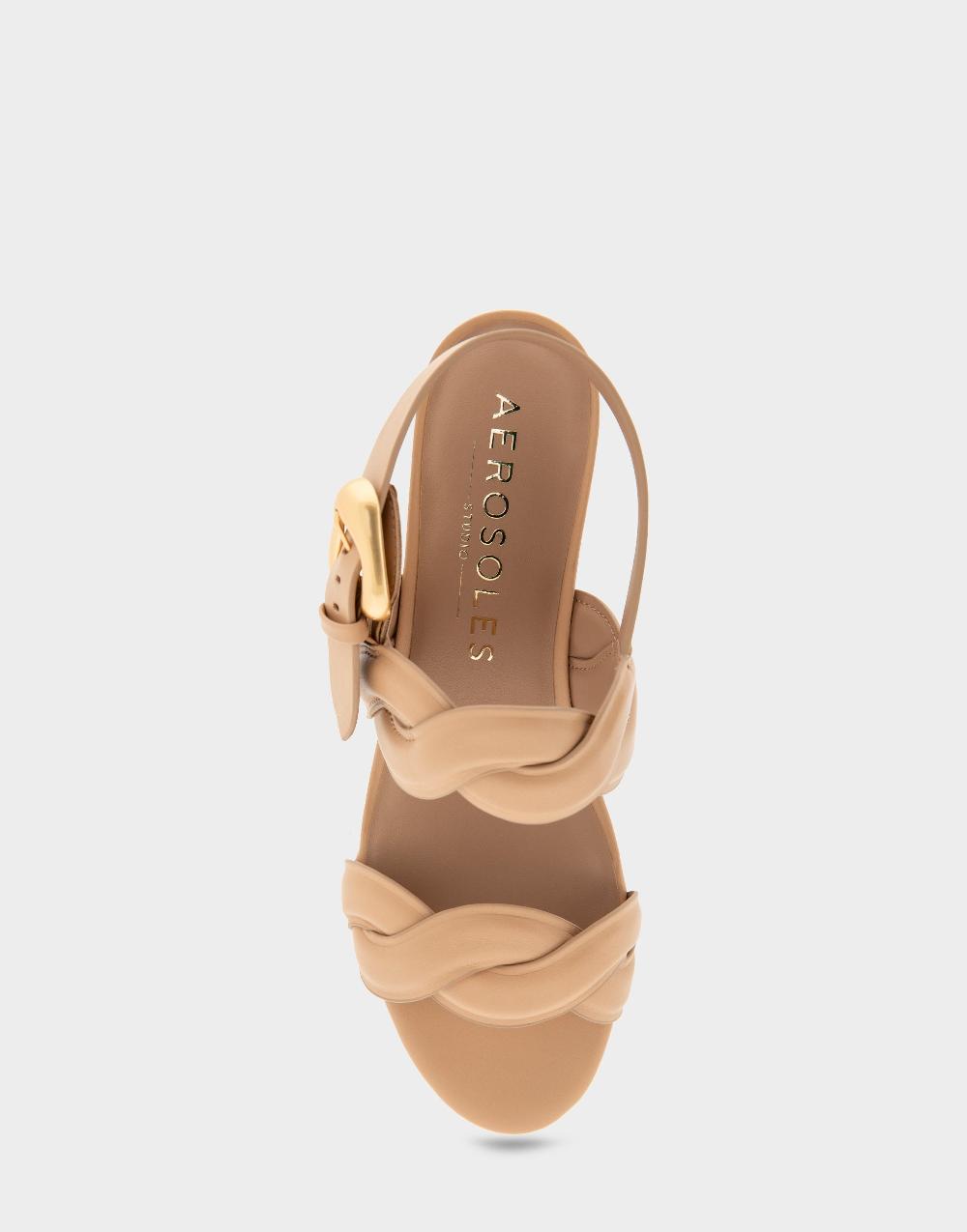 Aerosoles Comfortable Women's Platform Sandals In Beige Bisque Leather