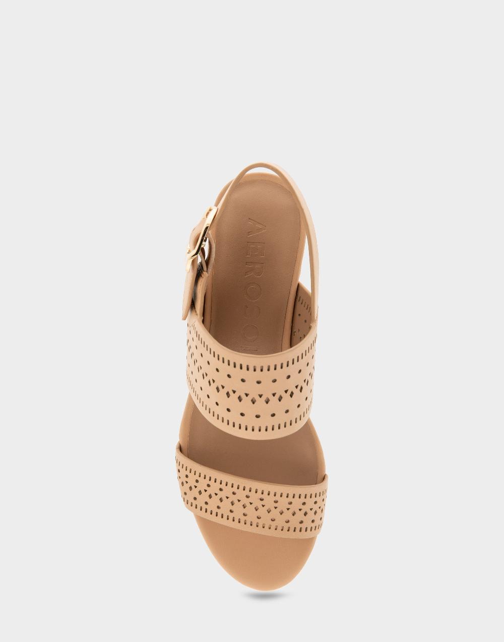 Aerosoles Comfortable Women's Platform Sandals In Beige Bisque Faux Leather