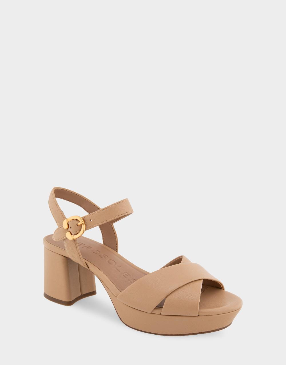 Aerosoles Comfortable Women's Platform Sandals In Beige Bisque Faux Leather