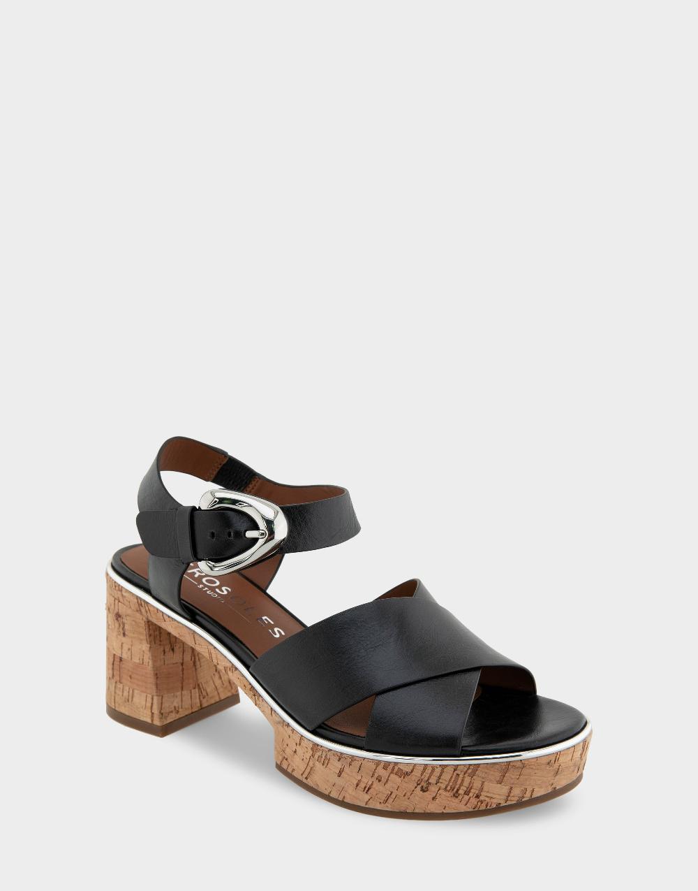 Aerosoles Comfortable Women's Platform Sandals In Black Burnished Leather