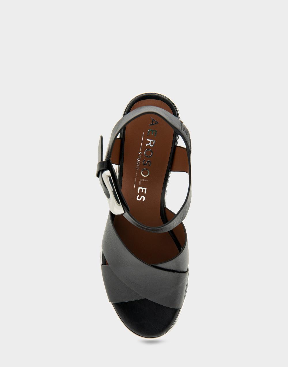 Aerosoles Comfortable Women's Platform Sandals In Black Burnished Leather