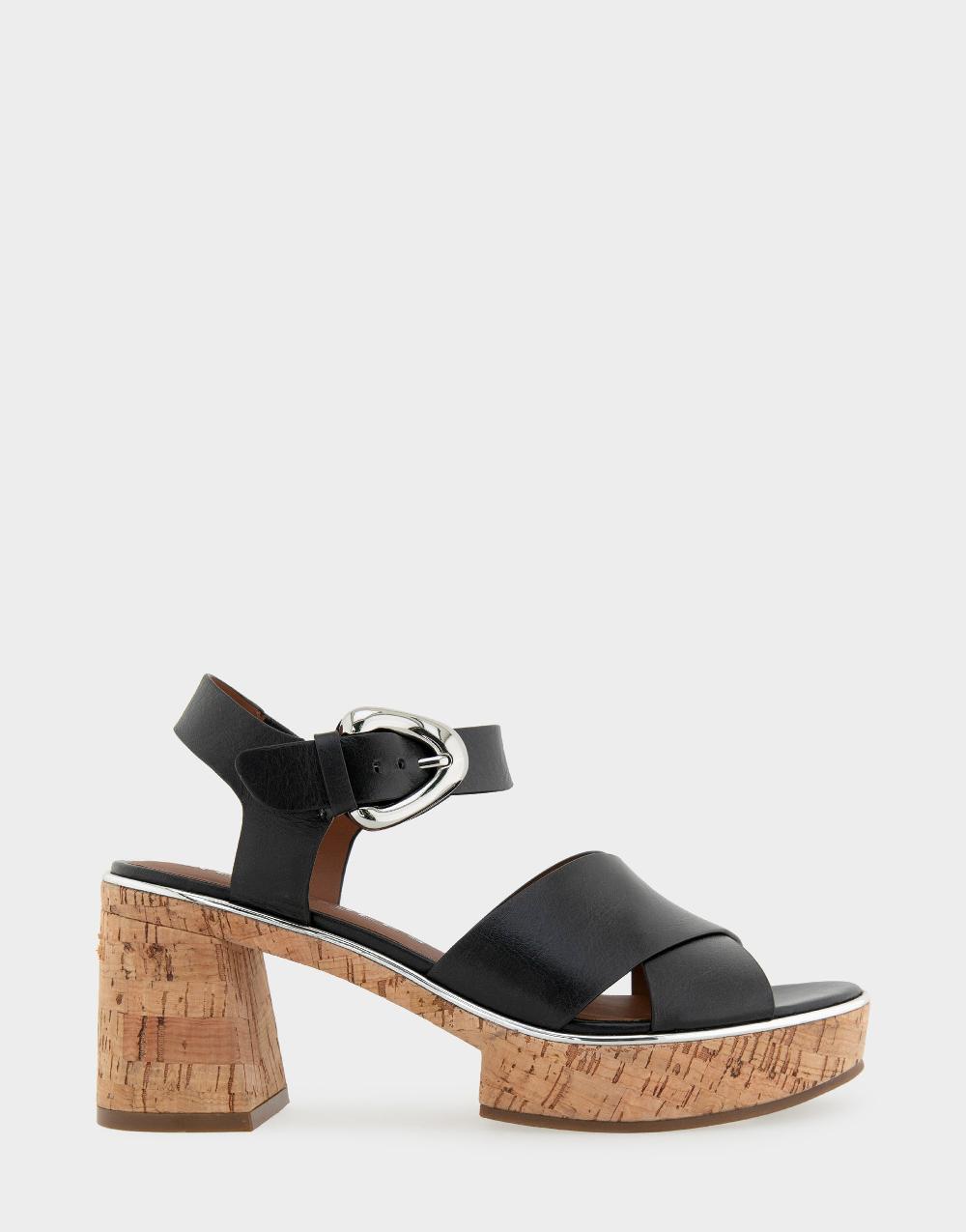 aerosoles Comfortable Women's Platform Sandals in Black Burnished Leather