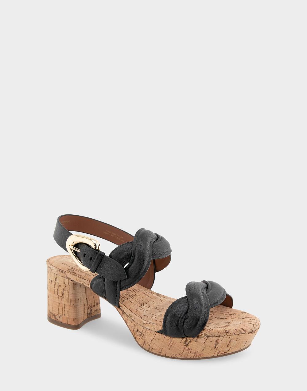 Aerosoles Comfortable Women's Platform Sandals In Black Leather/raffia