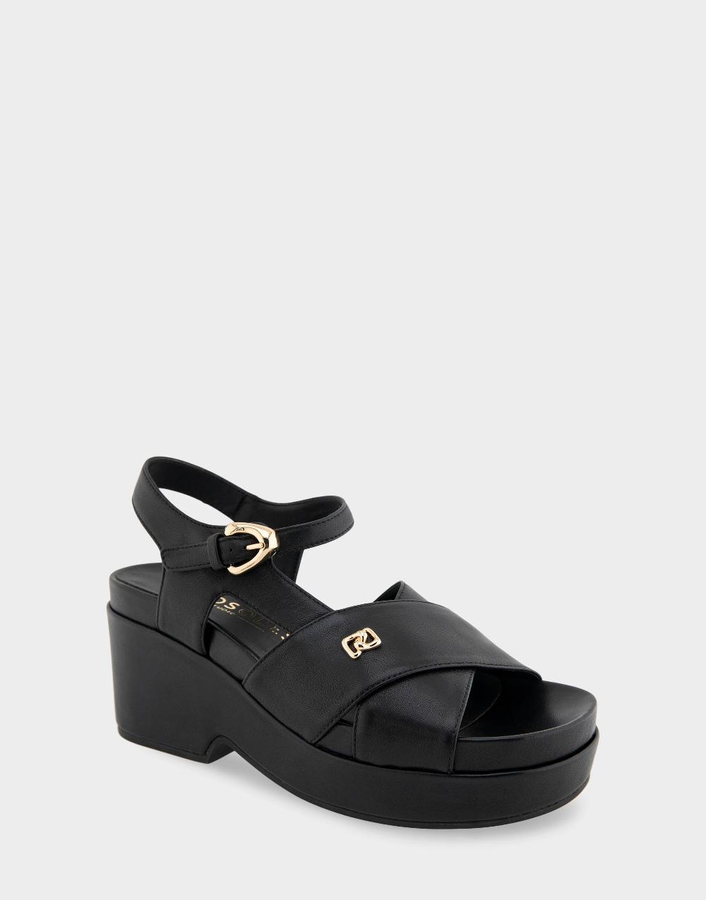 Aerosoles Comfortable Women's Platform Sandals In Black Leather