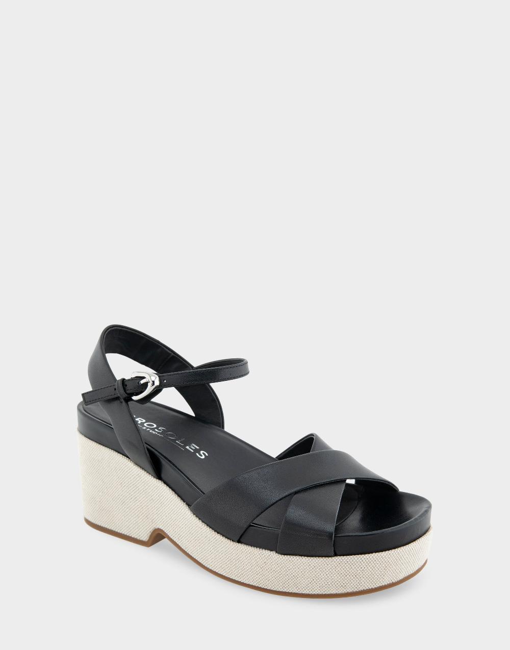 Aerosoles Comfortable Women's Platform Sandals In Black Leather