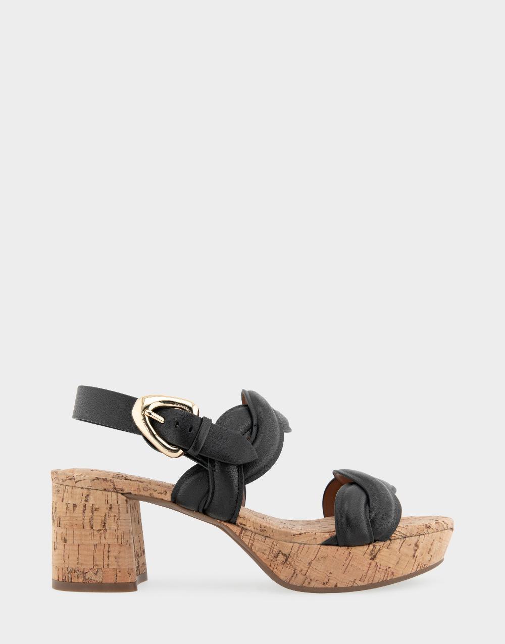 aerosoles Comfortable Women's Platform Sandals in Black Leather/raffia