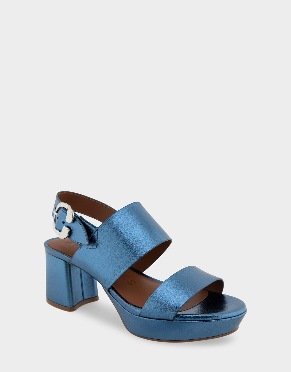 Aerosoles Comfortable Women's Platform Sandals In Blue Metallic Leather Leather