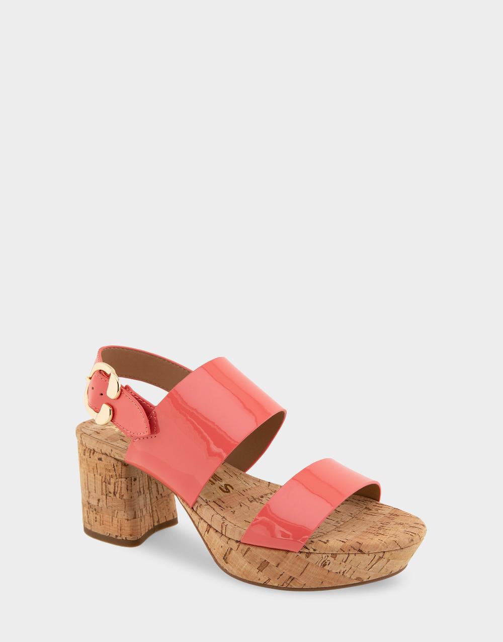 Aerosoles Comfortable Women's Platform Sandals In Coral Patent Faux Leather/cork