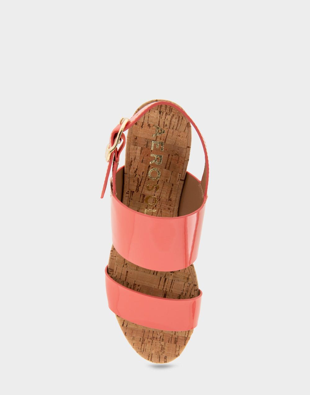 Aerosoles Comfortable Women's Platform Sandals In Coral Patent Faux Leather/cork
