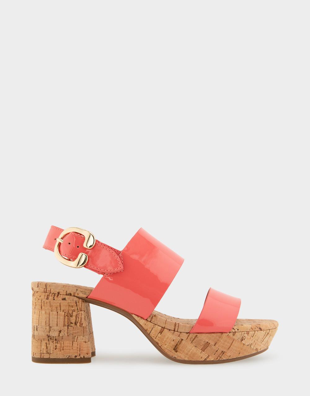 aerosoles Comfortable Women's Platform Sandals in Coral Patent Faux Leather/cork