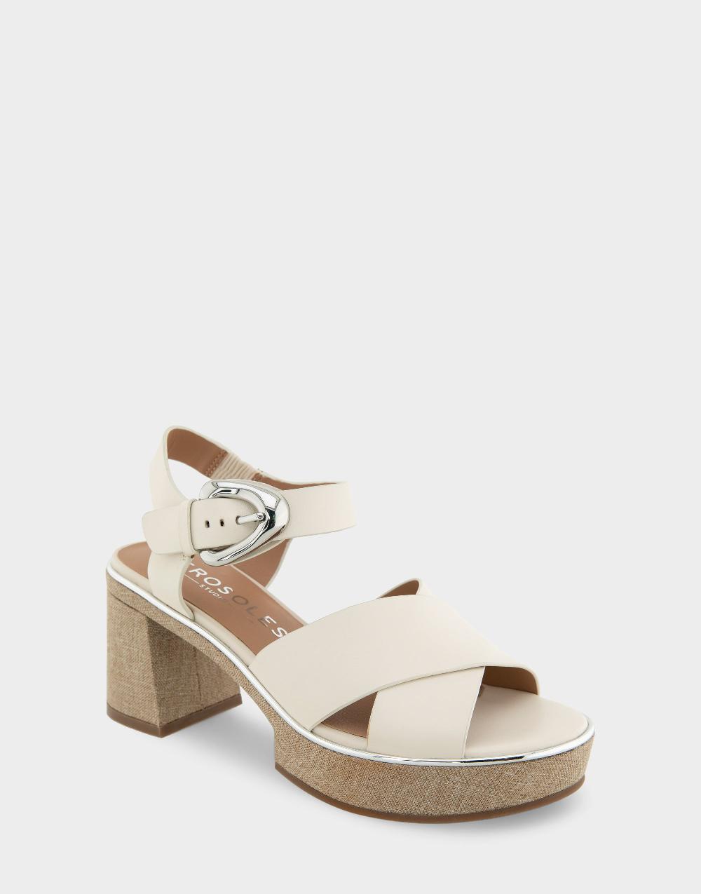 Aerosoles Comfortable Women's Platform Sandals In Eggnog Leather