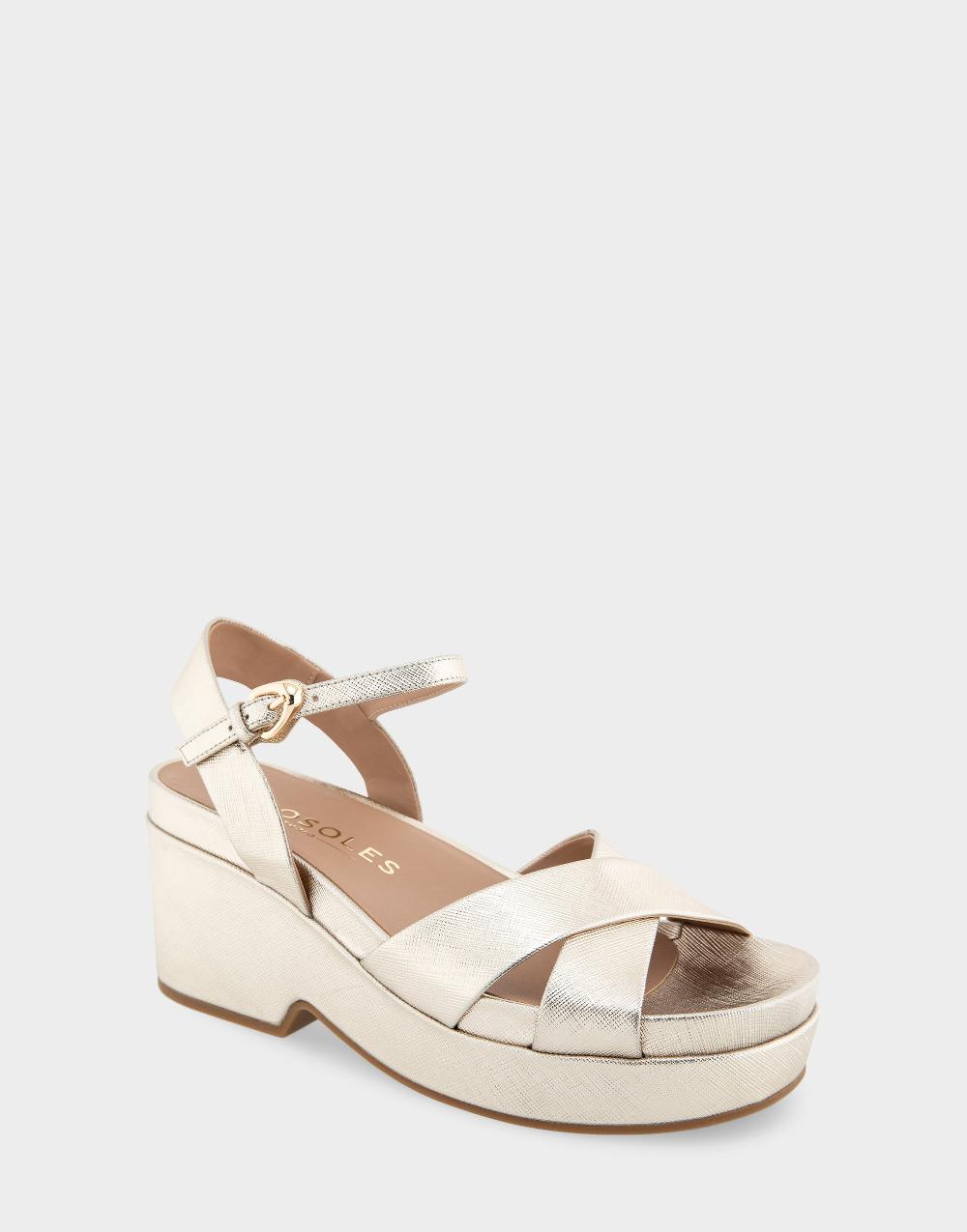 Aerosoles Comfortable Women's Platform Sandals In Gold Metallic Textured Faux Leather