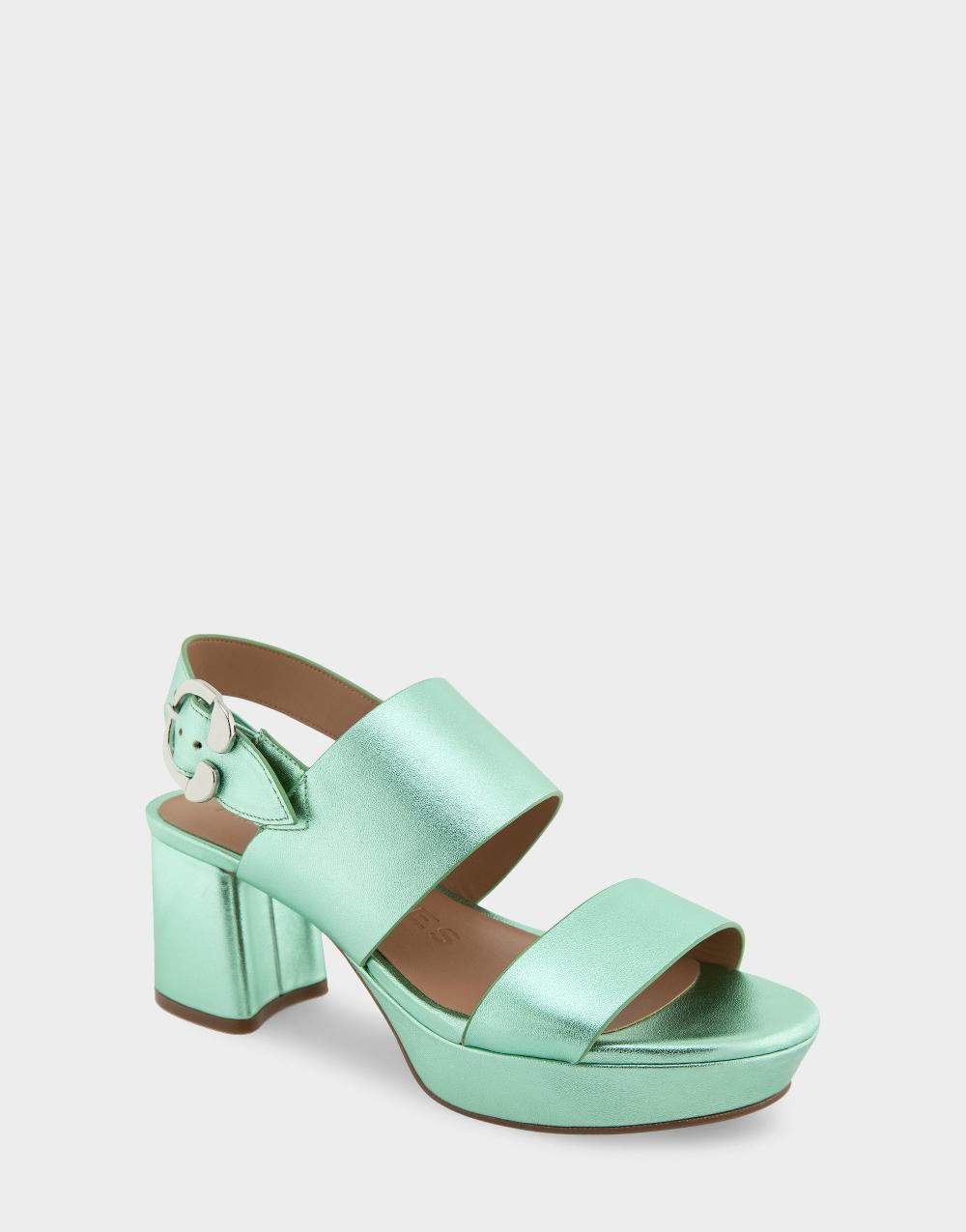 Aerosoles Comfortable Women's Platform Sandals In Mint Metallic Leather