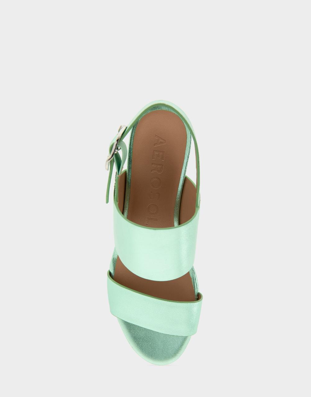 Aerosoles Comfortable Women's Platform Sandals In Mint Metallic Leather