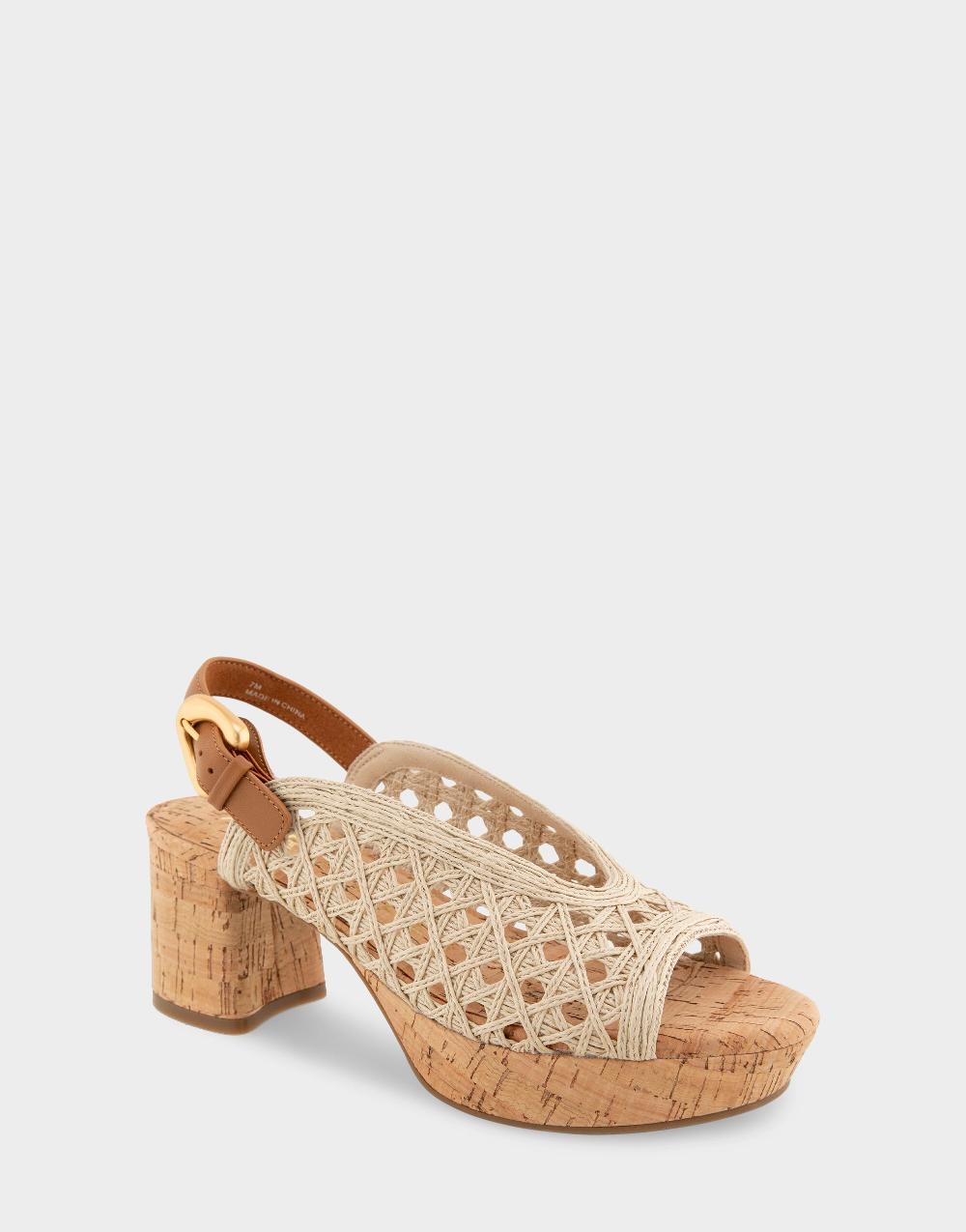 Aerosoles Comfortable Women's Platform Sandals In Natural/tan Embroidered Raffia Raffia Fabric