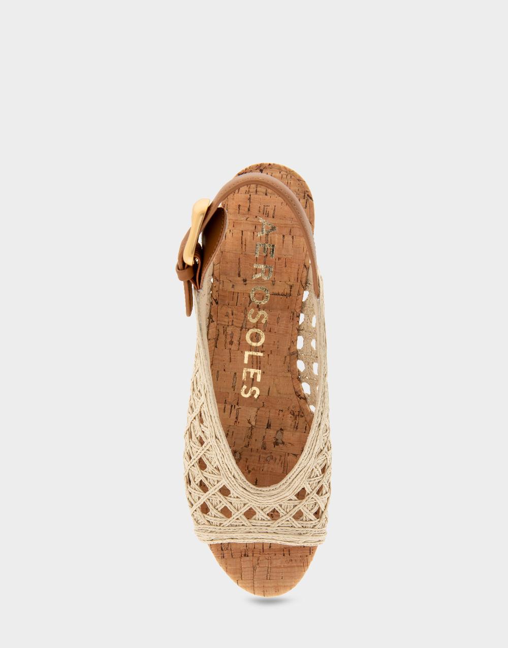 Aerosoles Comfortable Women's Platform Sandals In Natural/tan Embroidered Raffia Raffia Fabric