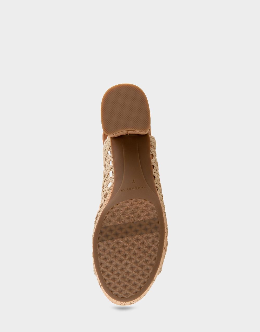 Aerosoles Comfortable Women's Platform Sandals In Natural/tan Embroidered Raffia Raffia Fabric