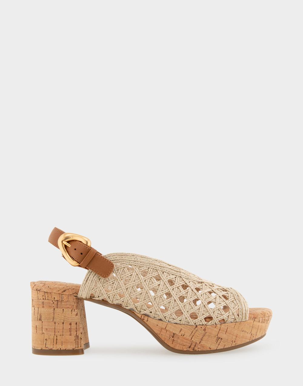 aerosoles Comfortable Women's Platform Sandals in Natural/tan Embroidered Raffia Raffia Fabric